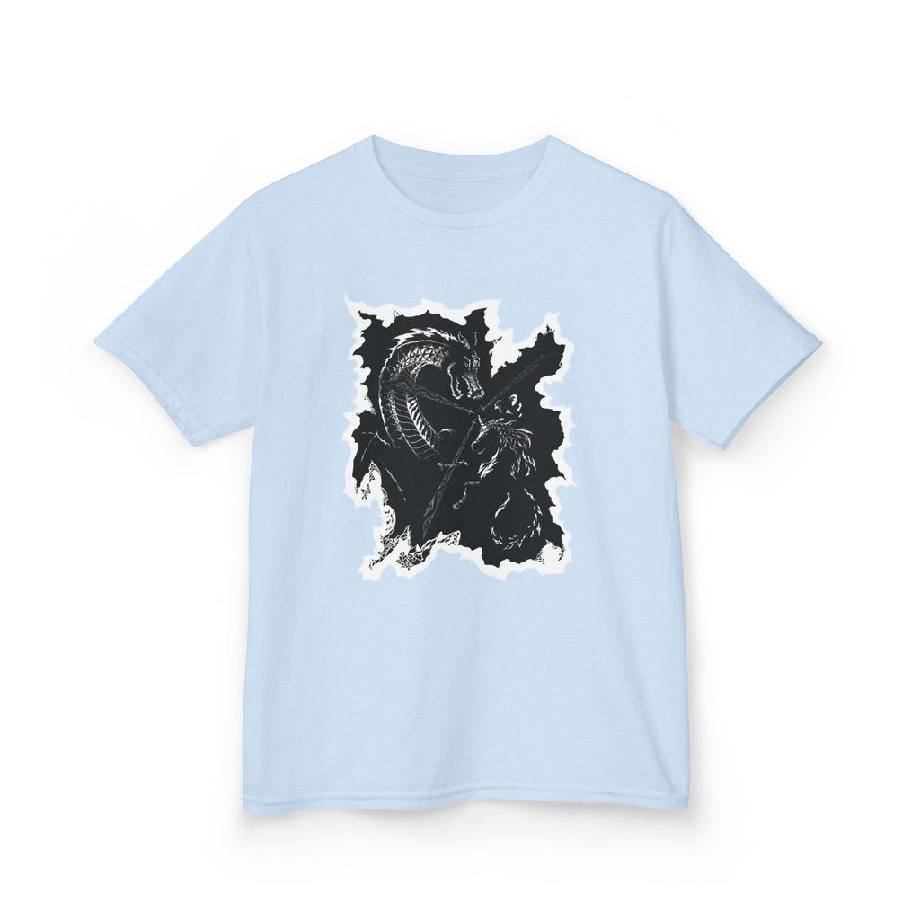 Kids Dragon & Unicorn T-Shirt — Unicorn's Light Upon A Dragon Graphic Print on Front
