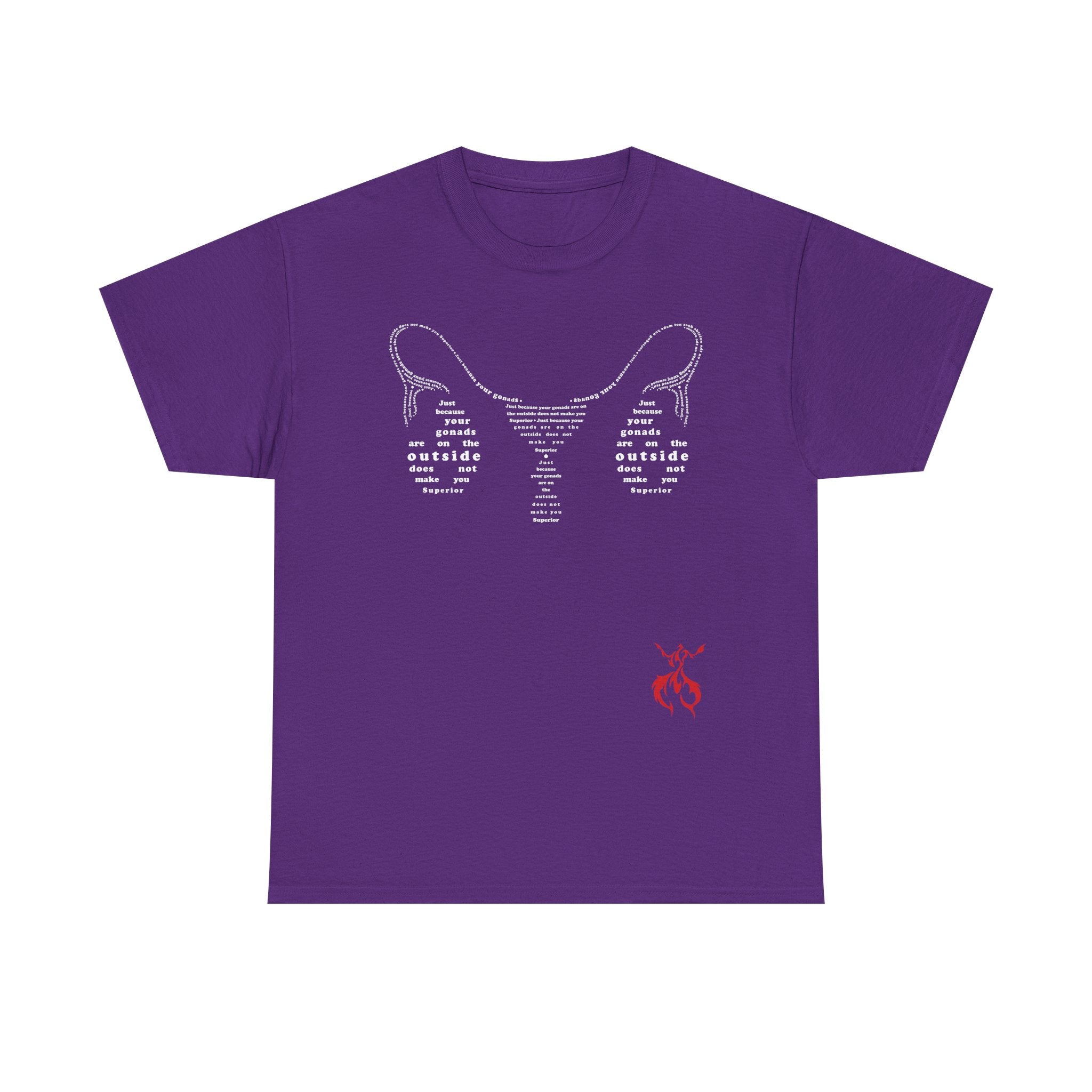 Provocative Statement Tee — "Just Because Your Gonads Are On The Outside..." Ovaries All Text Design on the Front