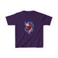 Kids Axolotl Love Tee — Cute Pink Axolotl Embracing Heart w/ Blue Mist Background Graphic T-Shirt - Design On Front