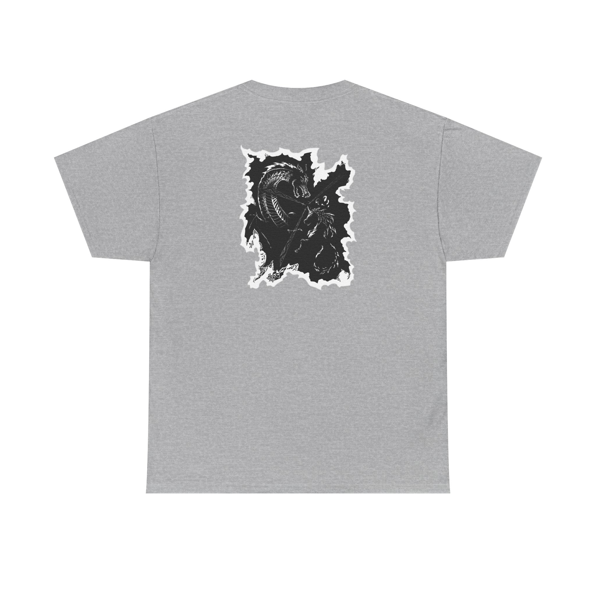 Dragon & Unicorn Graphic Tee — Unicorn's Light Upon A Dragon Graphic Print on Back