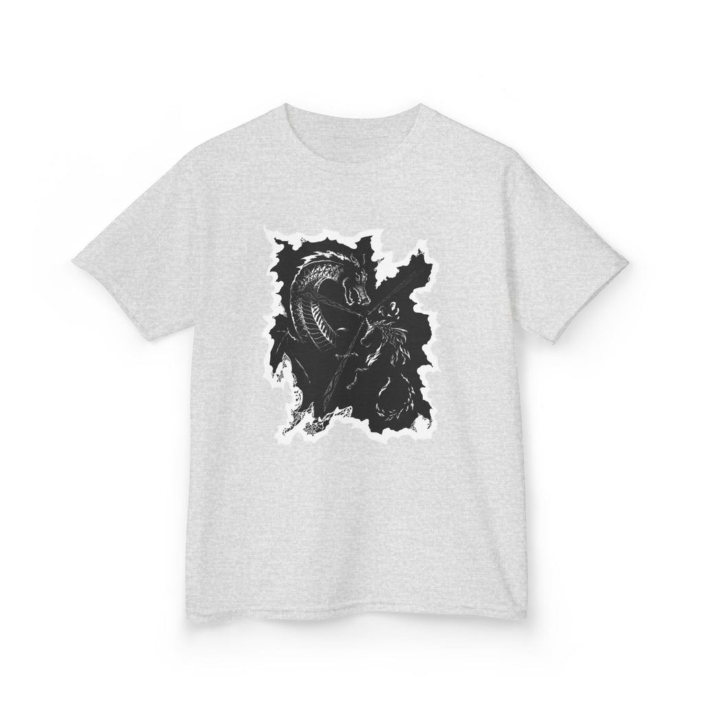 Kids Dragon & Unicorn T-Shirt — Unicorn's Light Upon A Dragon Graphic Print on Front