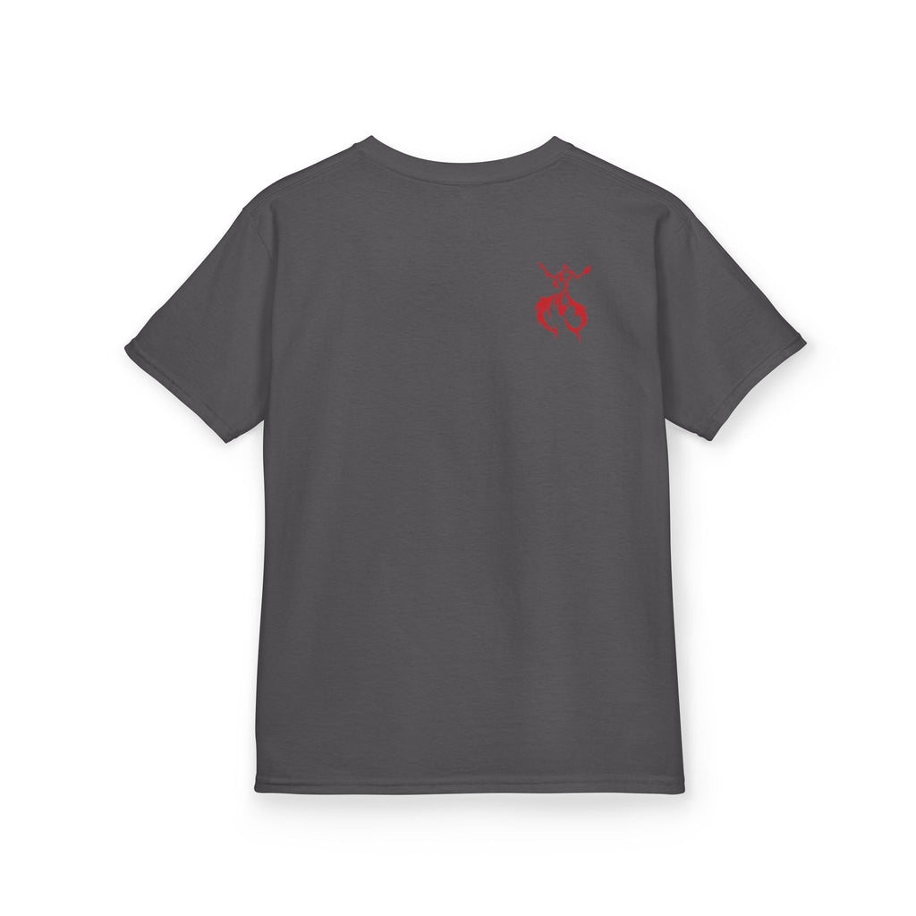 Kids Axolotl Love Tee — Cute Pink Axolotl Embracing Heart w/ Purple Mist Background Graphic T-Shirt - Design On Front