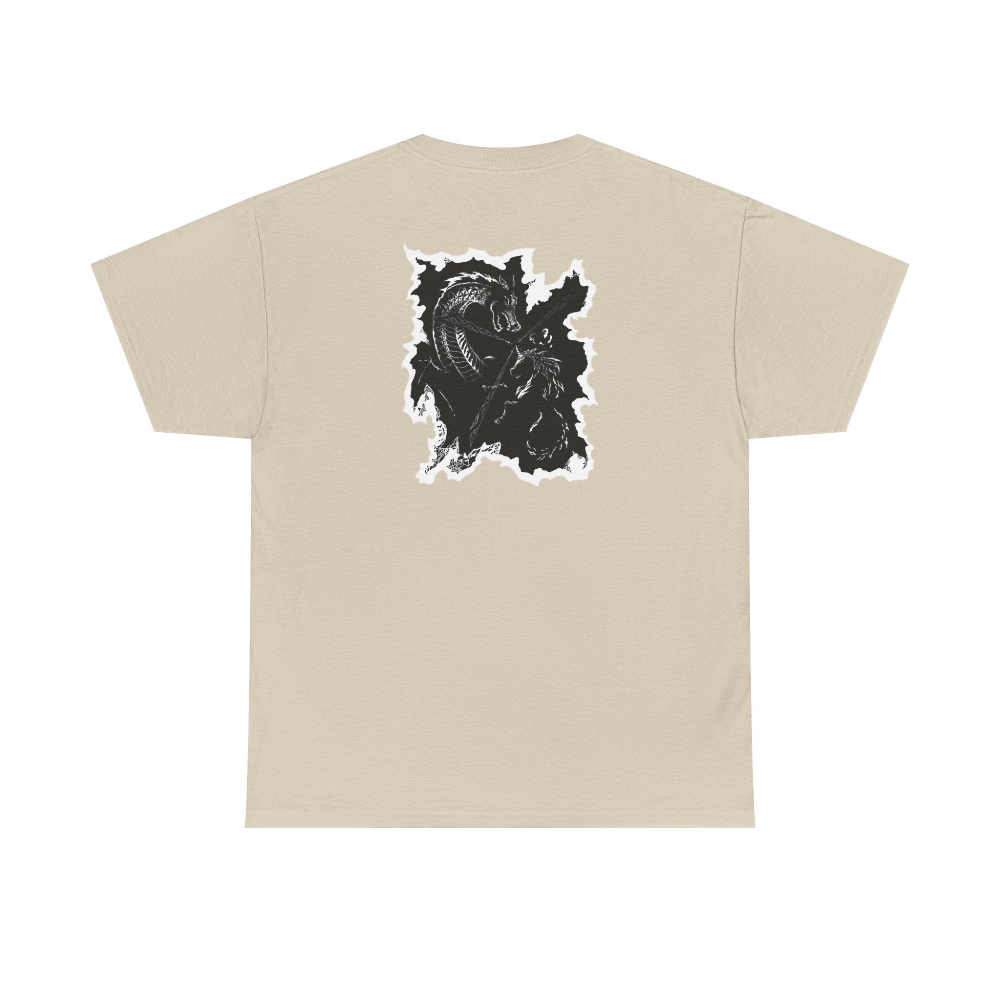 Dragon & Unicorn Graphic Tee — Unicorn's Light Upon A Dragon Graphic Print on Back