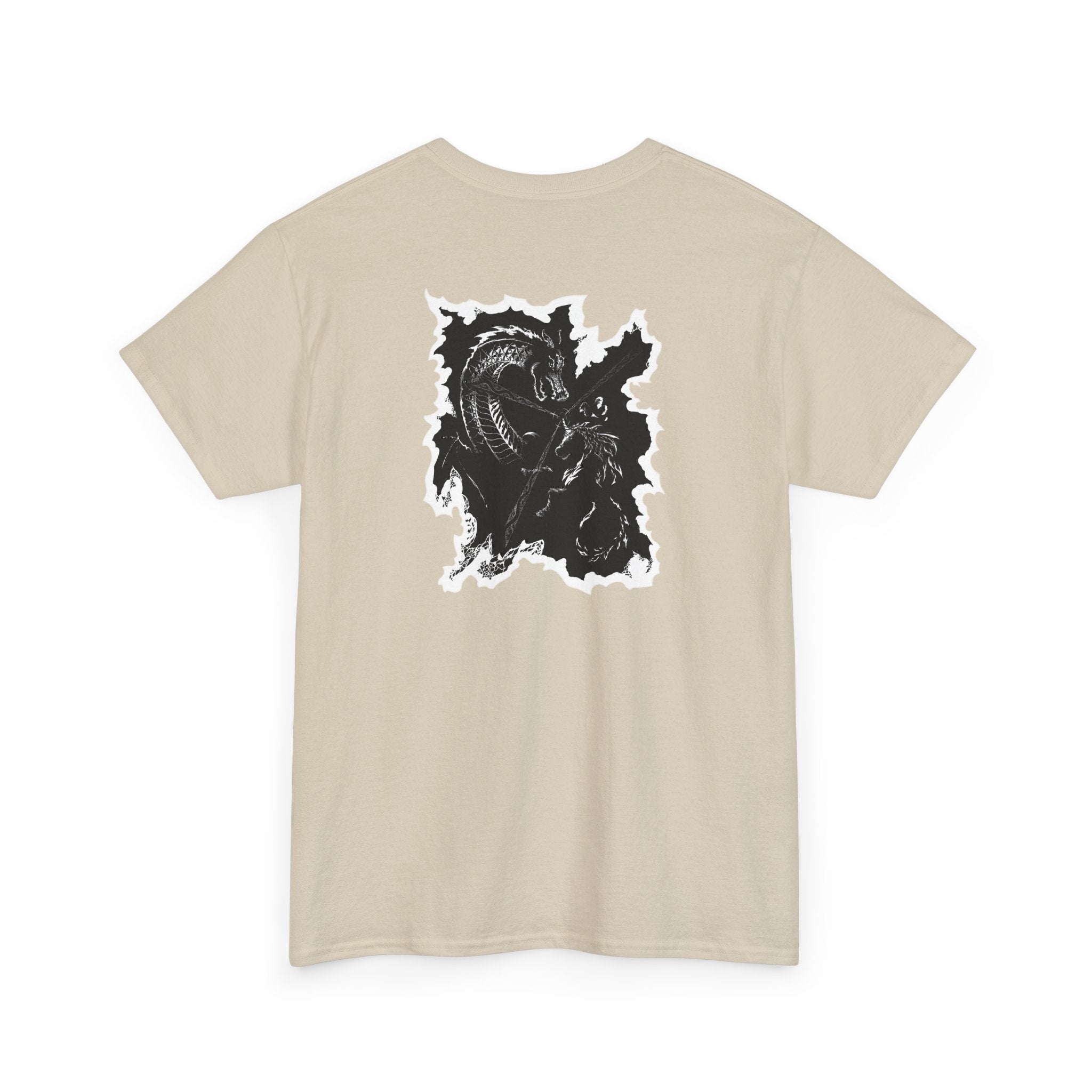 Dragon & Unicorn Graphic Tee — Unicorn's Light Upon A Dragon Graphic Print on Back