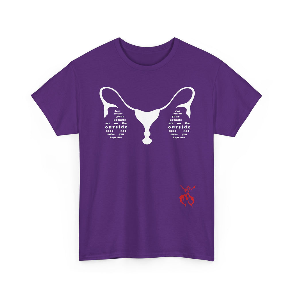 Provocative Statement Tee — "Just Because Your Gonads Are On The Outside..." Ovaries Design on the Front