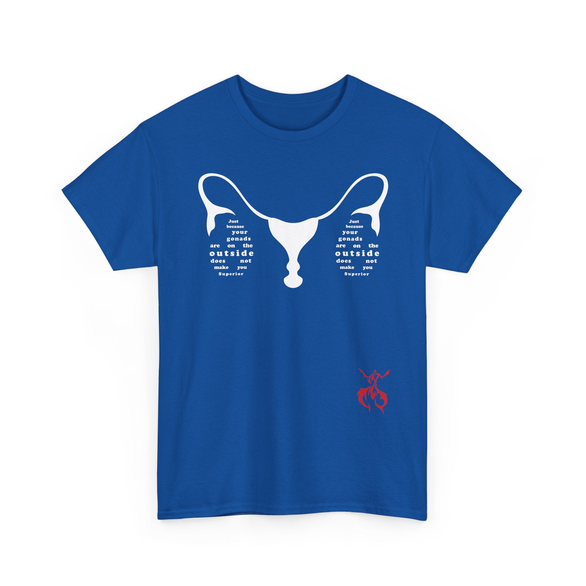 Provocative Statement Tee — "Just Because Your Gonads Are On The Outside..." Ovaries Design on the Front