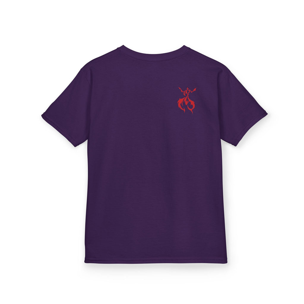 Kids Axolotl Love Tee — Cute Pink Axolotl Embracing Heart w/ Blue Mist Background Graphic T-Shirt - Design On Front