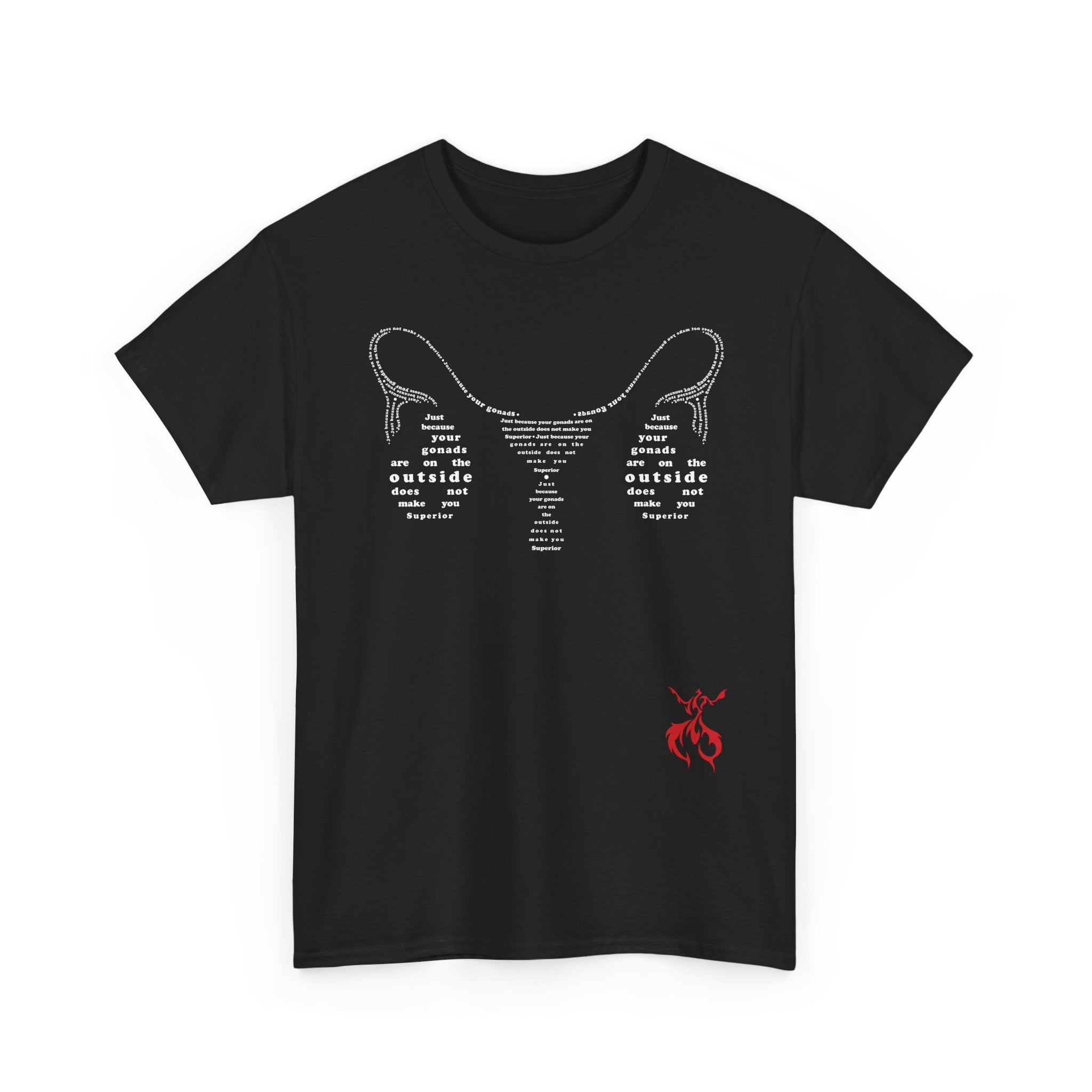 Provocative Statement Tee — "Just Because Your Gonads Are On The Outside..." Ovaries All Text Design on the Front