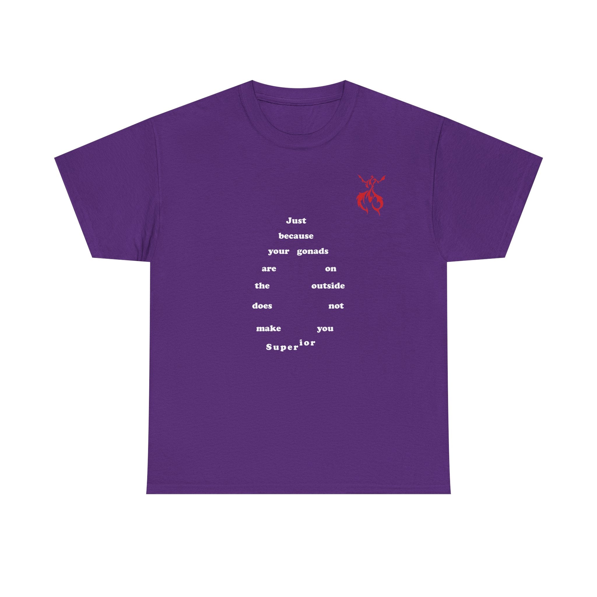 Provocative Statement Tee — "Just Because Your Gonads Are On The Outside..." Design on the Front