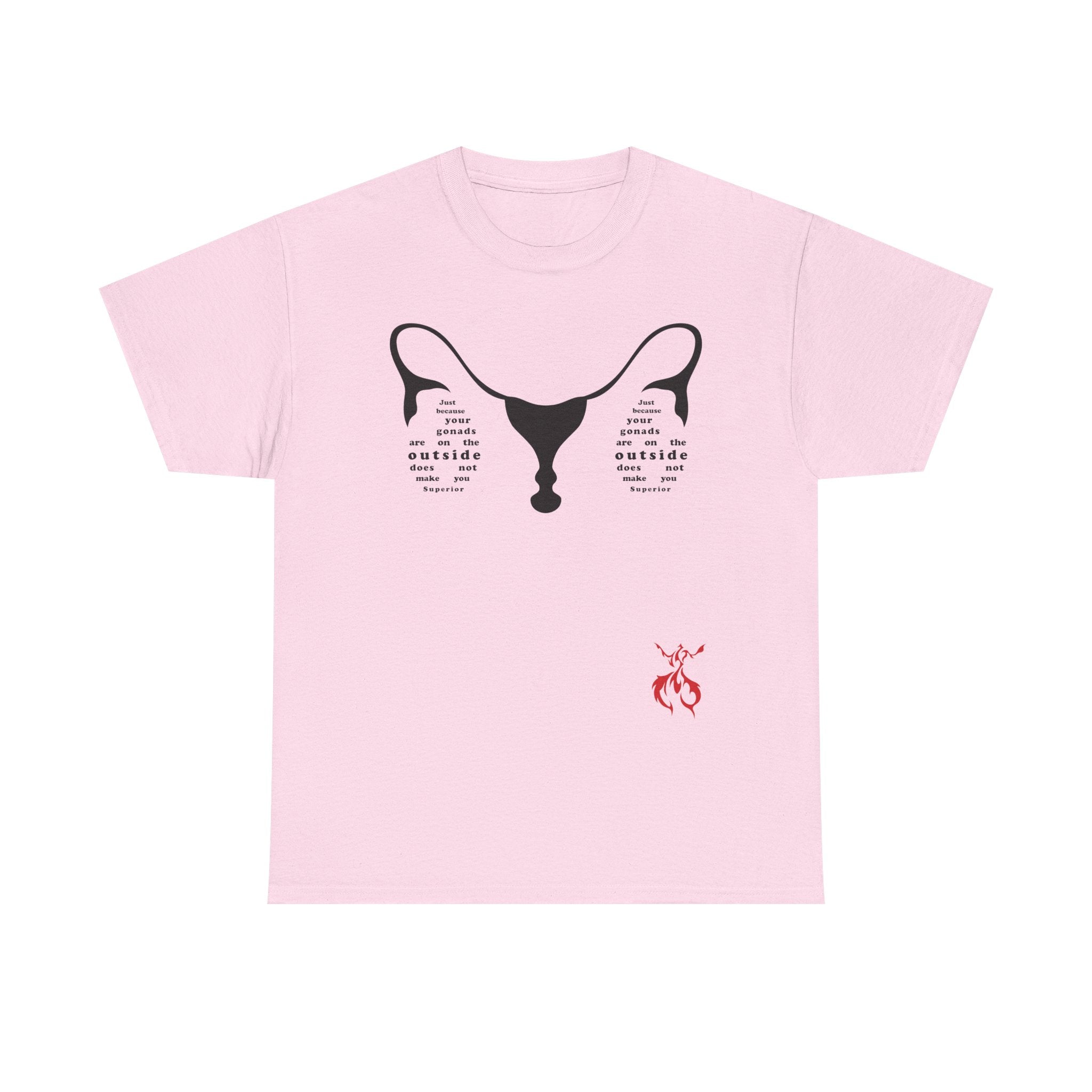 Provocative Statement Tee — "Just Because Your Gonads Are On The Outside..." Ovaries Design on the Front