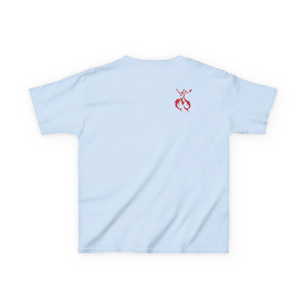 Kids Axolotl Love Tee — Cute Pink Axolotl Embracing Heart w/ Purple Mist Background Graphic T-Shirt - Design On Front