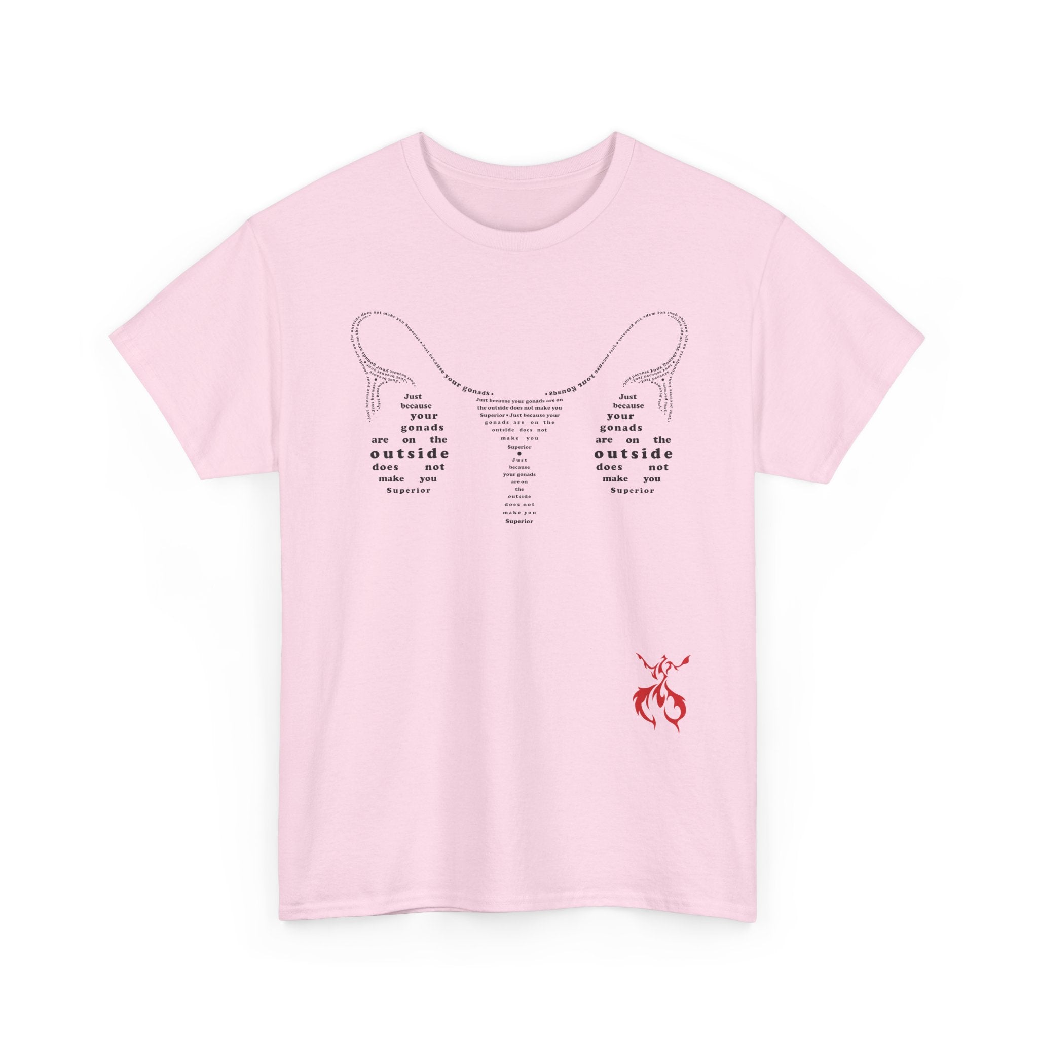 Provocative Statement Tee — "Just Because Your Gonads Are On The Outside..." Ovaries All Text Design on the Front