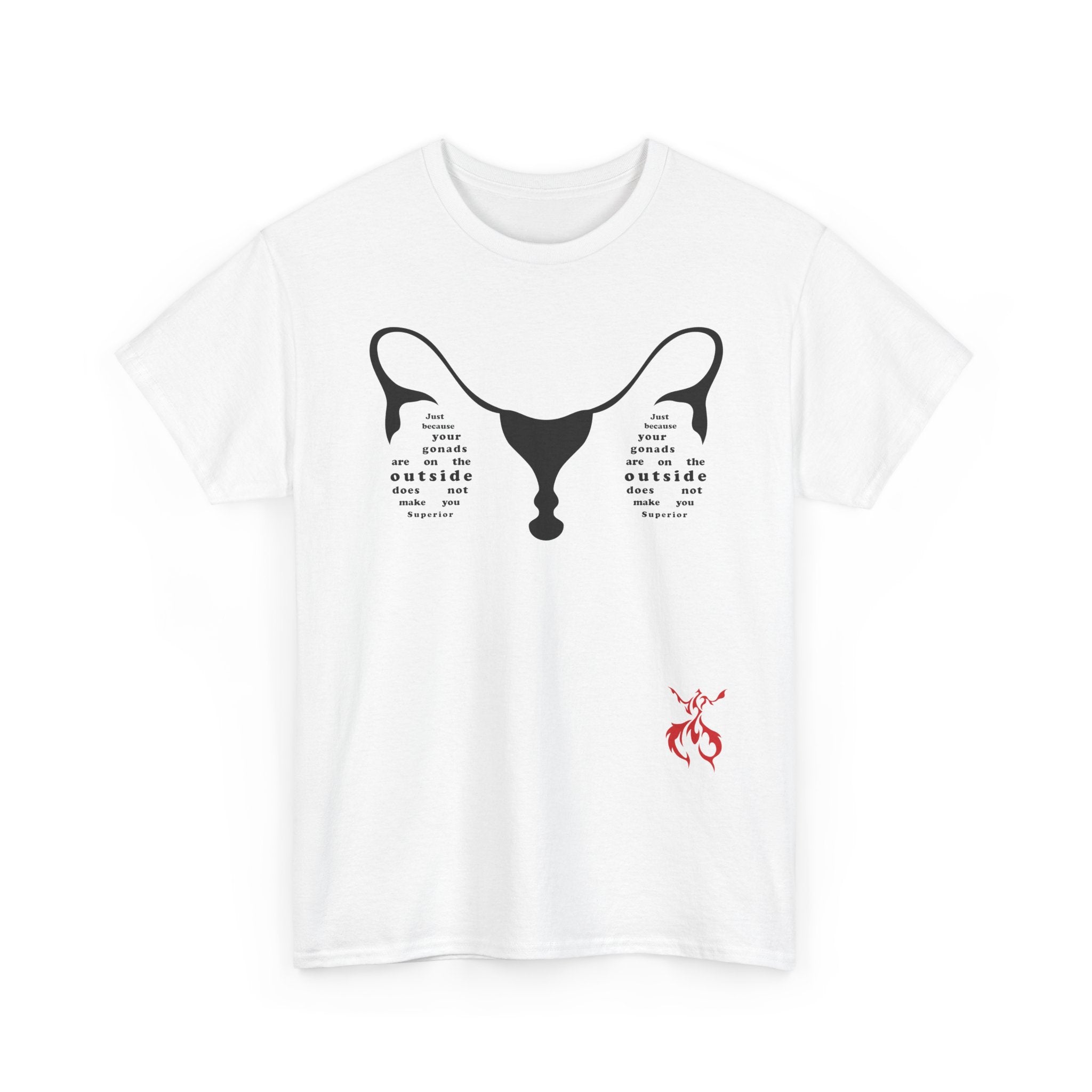 Provocative Statement Tee — "Just Because Your Gonads Are On The Outside..." Ovaries Design on the Front
