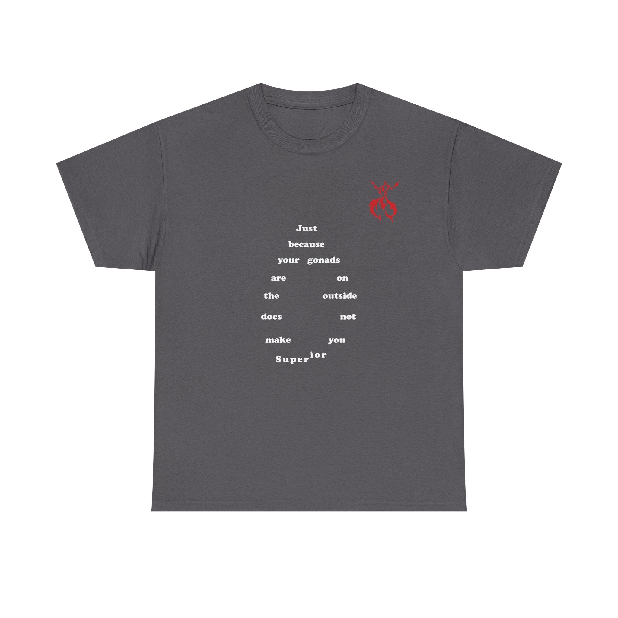 Provocative Statement Tee — "Just Because Your Gonads Are On The Outside..." Design on the Front
