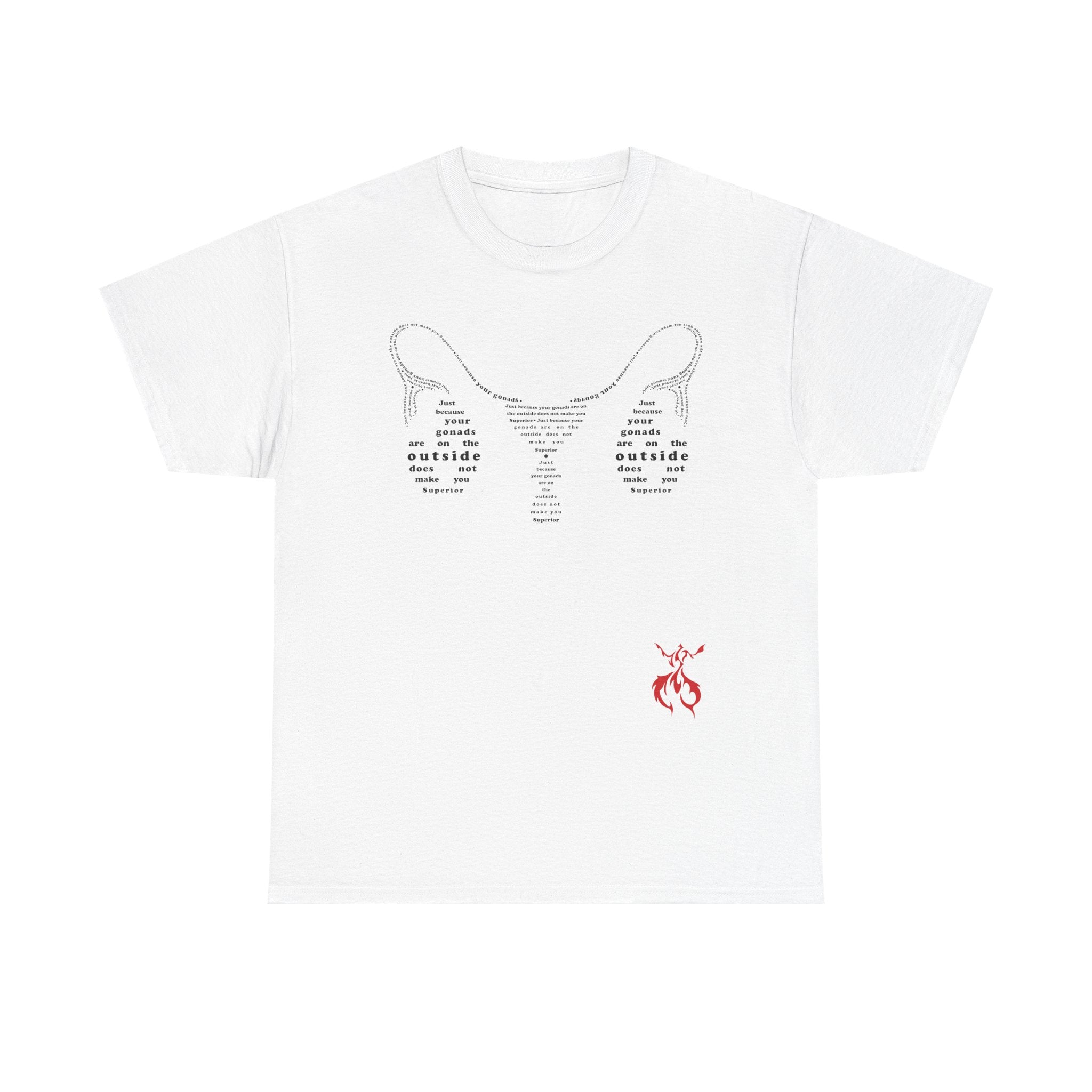 Provocative Statement Tee — "Just Because Your Gonads Are On The Outside..." Ovaries All Text Design on the Front