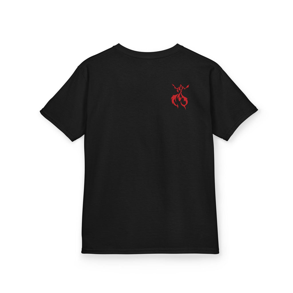 Kids Axolotl Love Tee — Cute Pink Axolotl Embracing Heart w/ Purple Mist Background Graphic T-Shirt - Design On Front