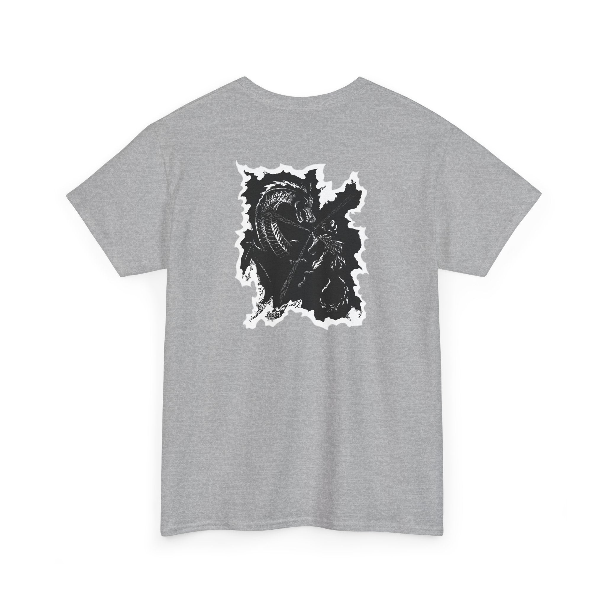 Dragon & Unicorn Graphic Tee — Unicorn's Light Upon A Dragon Graphic Print on Back