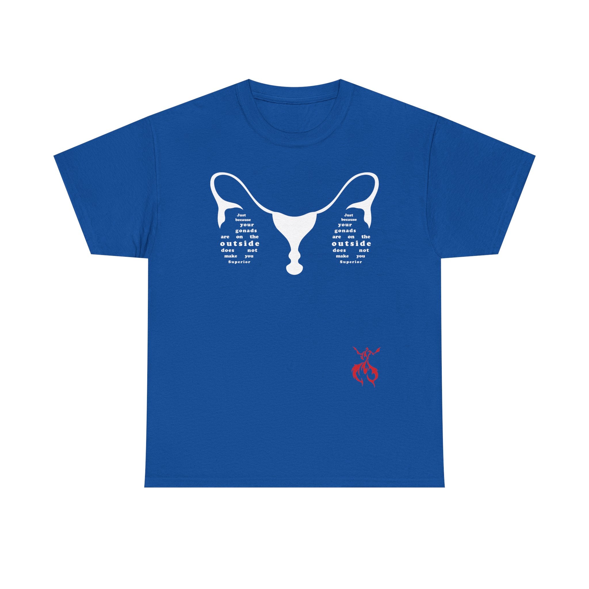 Provocative Statement Tee — "Just Because Your Gonads Are On The Outside..." Ovaries Design on the Front