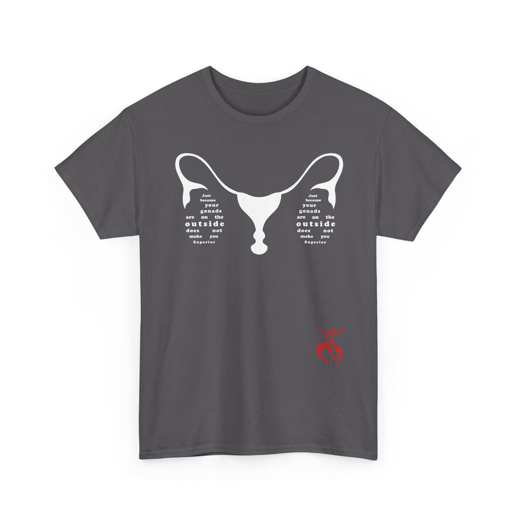 Provocative Statement Tee — "Just Because Your Gonads Are On The Outside..." Ovaries Design on the Front