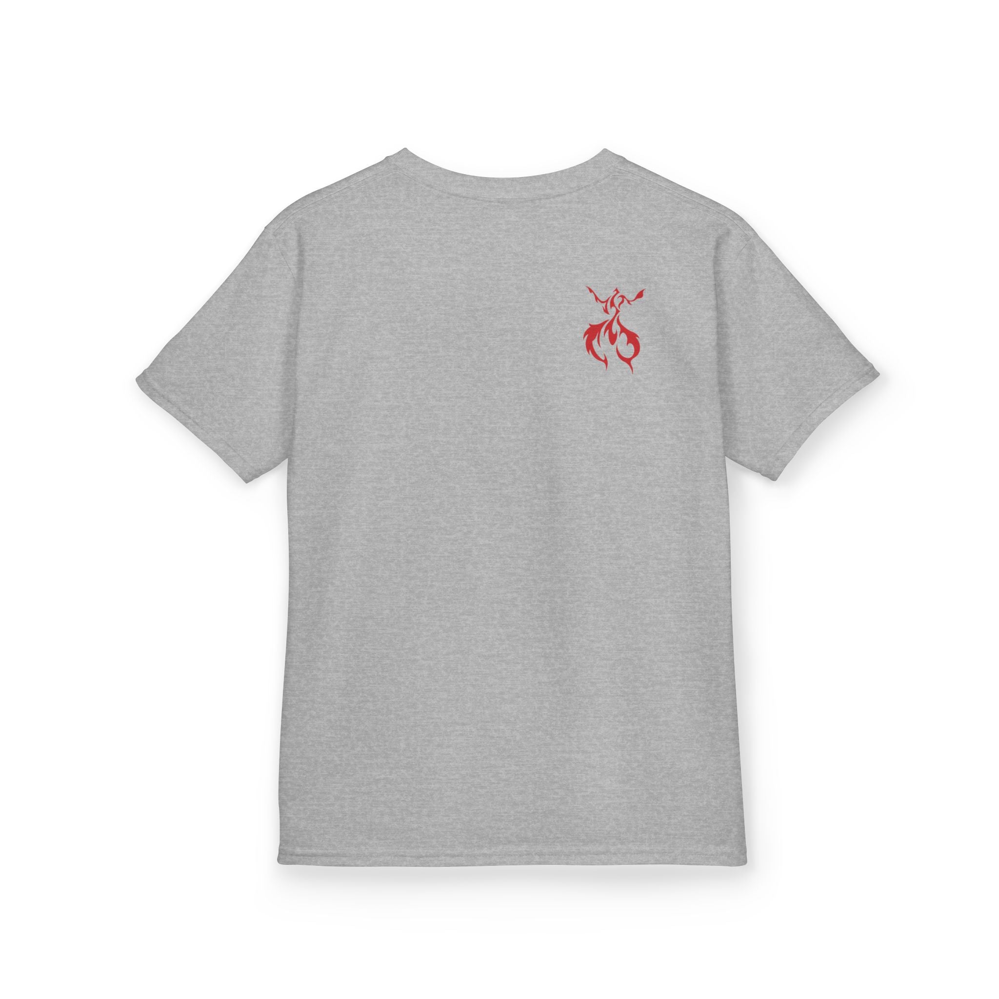 Kids Axolotl Love Tee — Cute Pink Axolotl Embracing Heart w/ Blue Mist Background Graphic T-Shirt - Design On Front