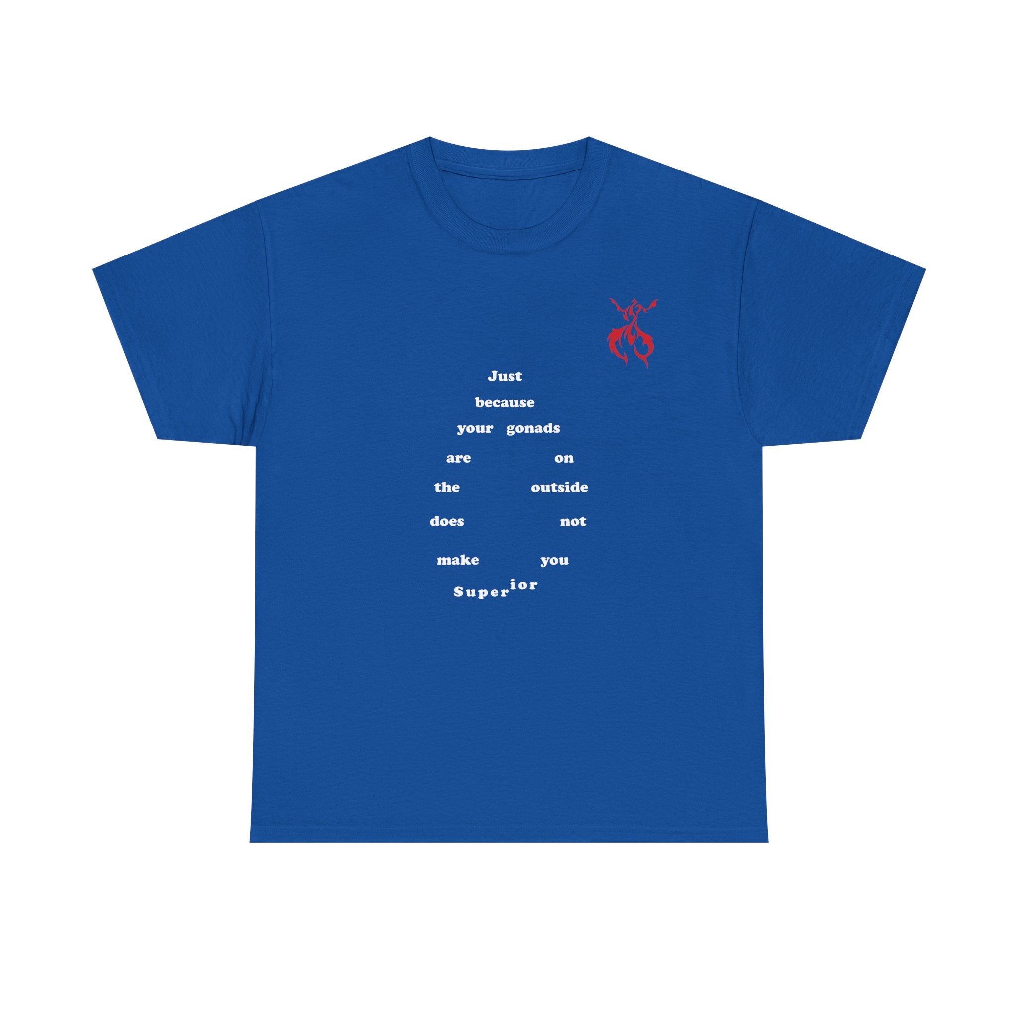 Provocative Statement Tee — "Just Because Your Gonads Are On The Outside..." Design on the Front
