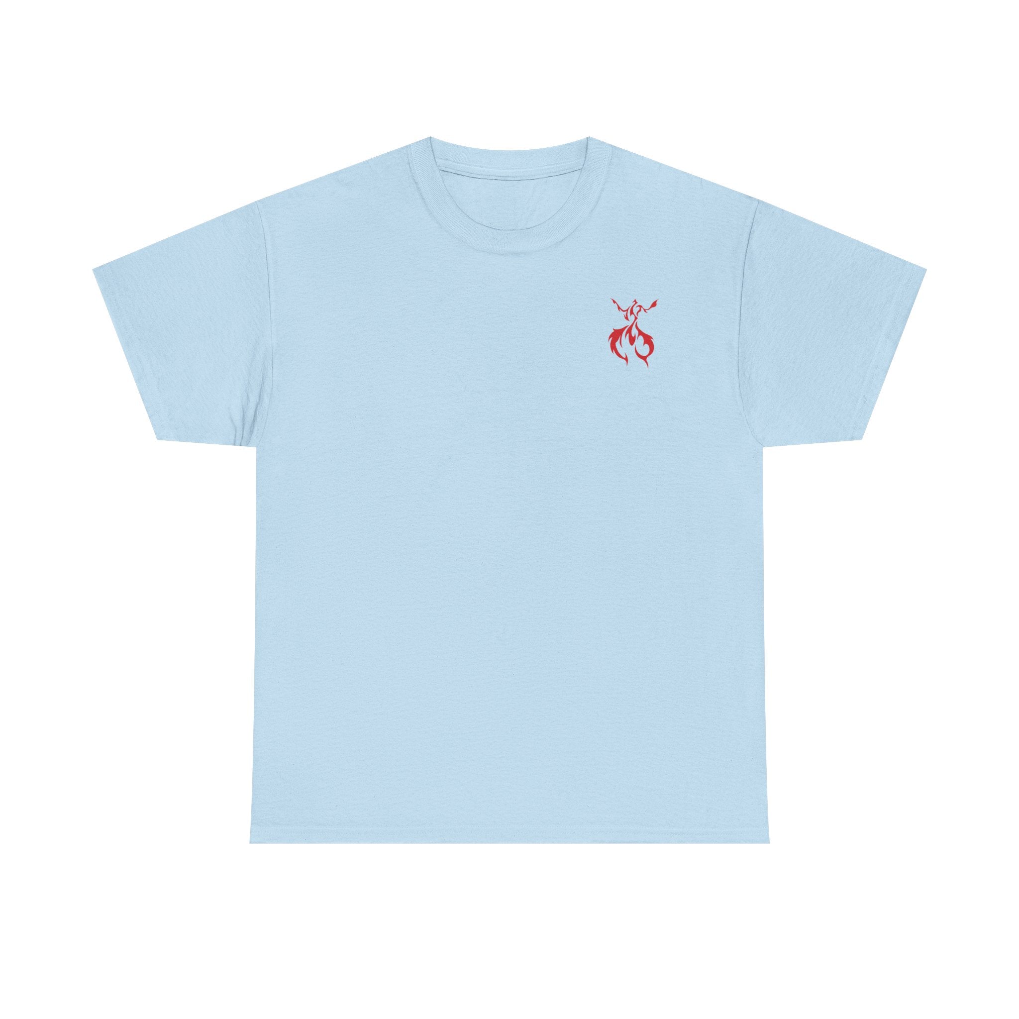 Axolotl Love Tee — Cute Pink Axolotl Embracing Heart w/ Blue Mist Background Graphic T-Shirt