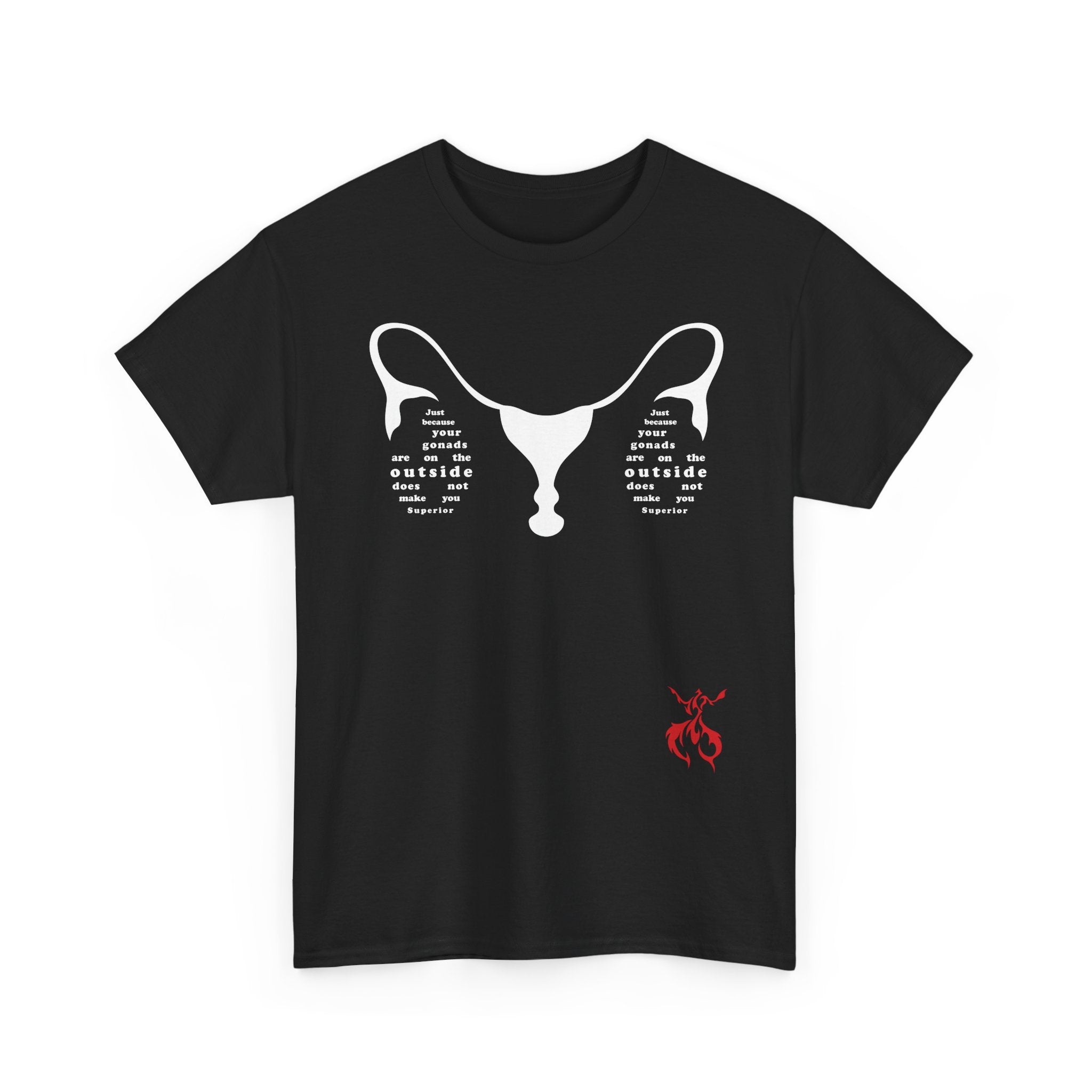Provocative Statement Tee — "Just Because Your Gonads Are On The Outside..." Ovaries Design on the Front