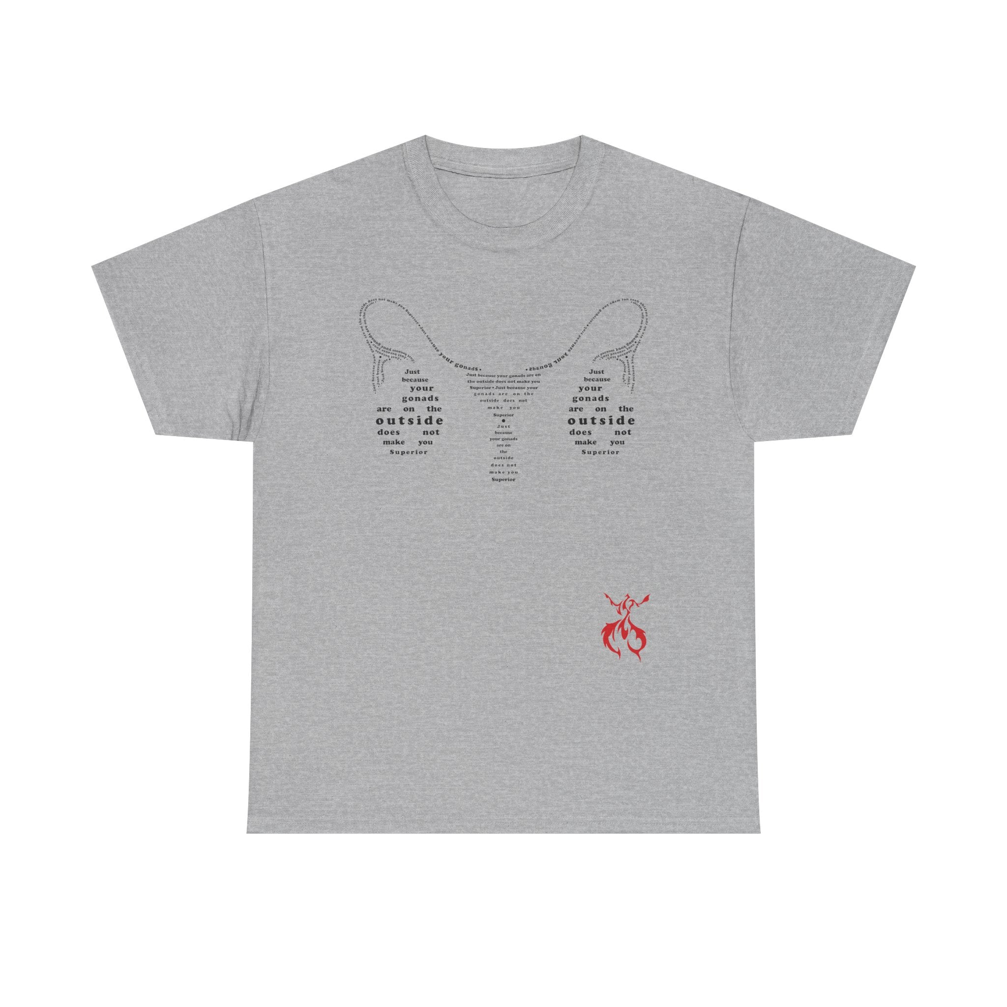 Provocative Statement Tee — "Just Because Your Gonads Are On The Outside..." Ovaries All Text Design on the Front