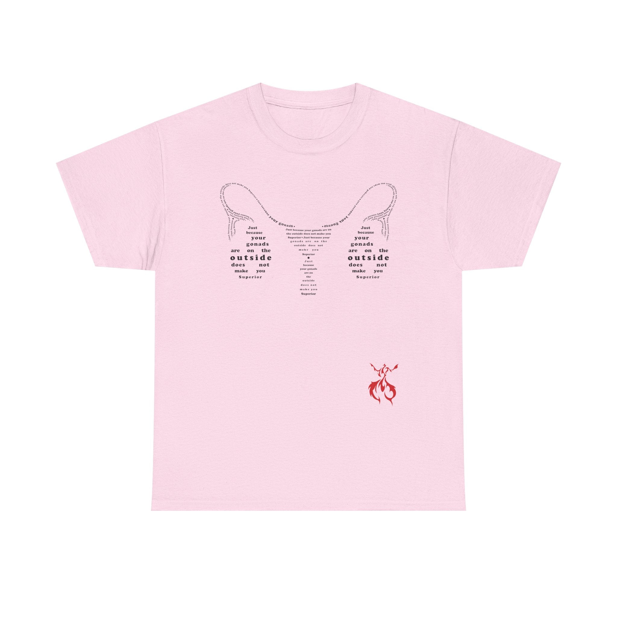 Provocative Statement Tee — "Just Because Your Gonads Are On The Outside..." Ovaries All Text Design on the Front