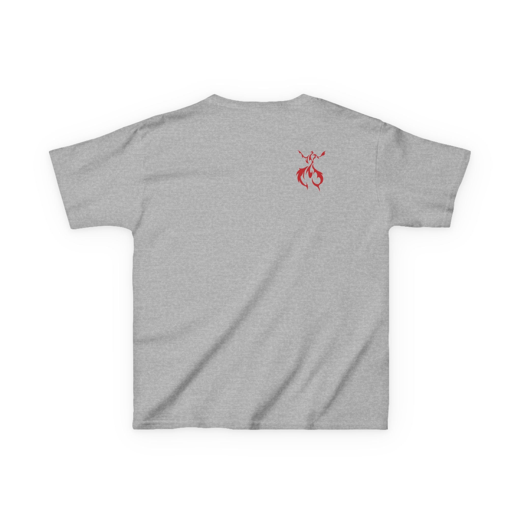 Kids Axolotl Love Tee — Cute Pink Axolotl Embracing Heart w/ Blue Mist Background Graphic T-Shirt - Design On Front