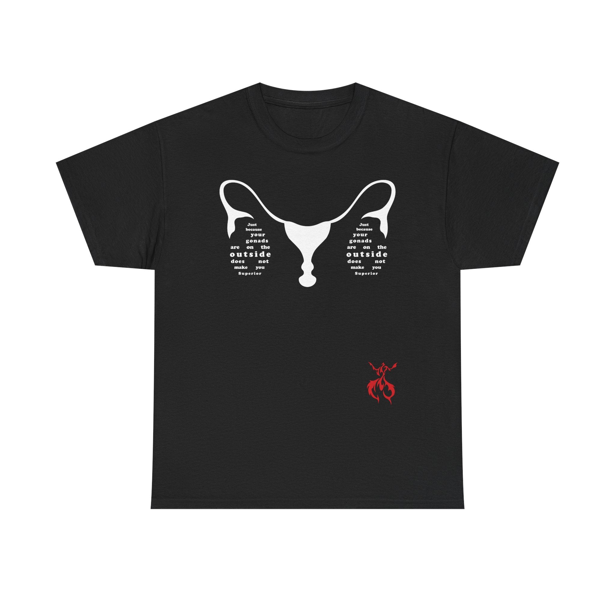Provocative Statement Tee — "Just Because Your Gonads Are On The Outside..." Ovaries Design on the Front